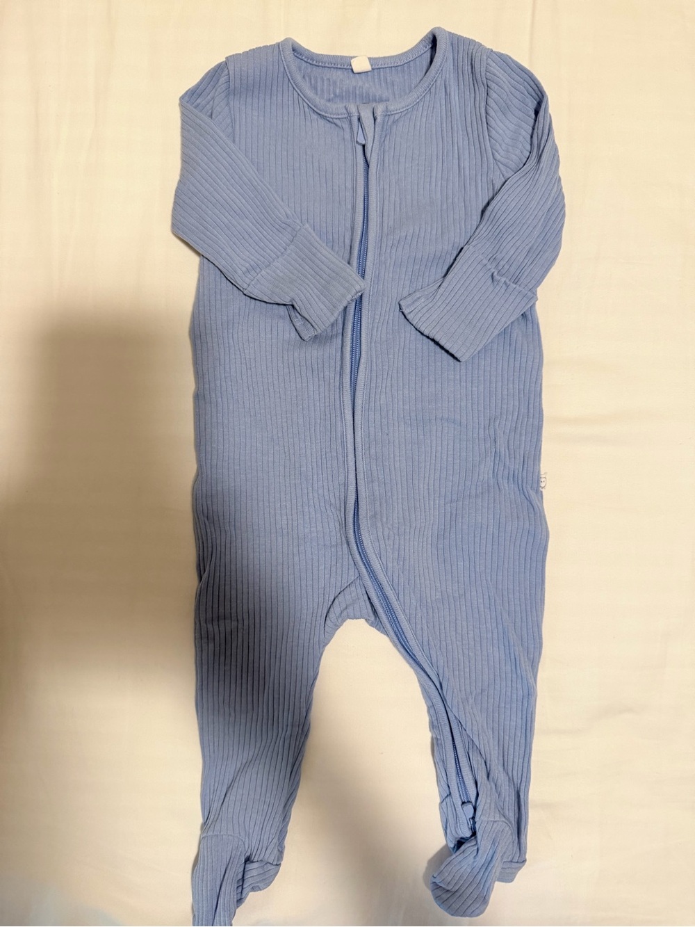 Baby Mori - Classic Ribbed Baby Footed One-Piece in Light Blue